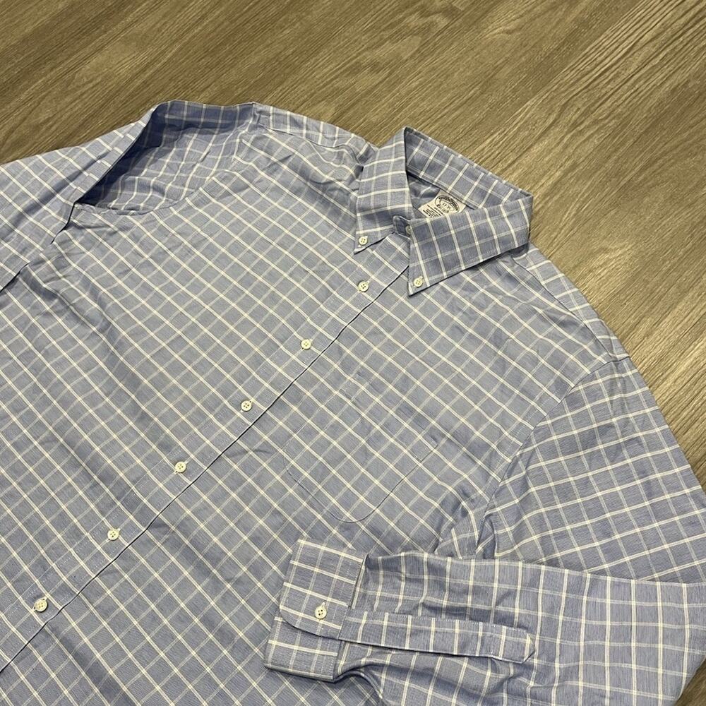 Brooks Brothers Blue Grid Stripped Regent Supima Cotton Dress Shirt Size 17-35